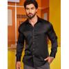 imageCOOFANDY Mens Silk Satin Dress Shirts Jacquard Long Sleeve Floral Button Up Shirts Party Prom Wedding ShirtPblack