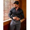imageCOOFANDY Mens Silk Satin Dress Shirts Jacquard Long Sleeve Floral Button Up Shirts Party Prom Wedding ShirtPblack