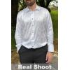 imageCOOFANDY Mens Silk Satin Dress Shirts Jacquard Long Sleeve Floral Button Up Shirts Party Prom Wedding ShirtPear White