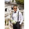 imageCOOFANDY Mens Silk Satin Dress Shirts Jacquard Long Sleeve Floral Button Up Shirts Party Prom Wedding ShirtPear White