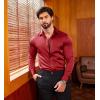 imageCOOFANDY Mens Silk Satin Dress Shirts Jacquard Long Sleeve Floral Button Up Shirts Party Prom Wedding ShirtPwine Red