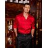 imageCOOFANDY Mens Silk Satin Dress Shirts Jacquard Long Sleeve Floral Button Up Shirts Party Prom Wedding ShirtRed