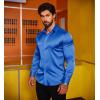 imageCOOFANDY Mens Silk Satin Dress Shirts Jacquard Long Sleeve Floral Button Up Shirts Party Prom Wedding ShirtSapphire