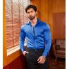 imageCOOFANDY Mens Silk Satin Dress Shirts Jacquard Long Sleeve Floral Button Up Shirts Party Prom Wedding ShirtSapphire