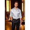 imageCOOFANDY Mens Silk Satin Dress Shirts Jacquard Long Sleeve Floral Button Up Shirts Party Prom Wedding ShirtSilver Gray
