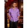imageCOOFANDY Mens Silk Satin Dress Shirts Jacquard Long Sleeve Floral Button Up Shirts Party Prom Wedding ShirtViolet