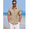 imageCOOFANDY Mens Summer Beach Vacation Shirt Casual Button Down Short Sleeve Shirt Hawaiian Tropical Resort WearKhaki
