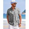 imageCOOFANDY Mens Summer Beach Vacation Shirt Casual Button Down Short Sleeve Shirt Hawaiian Tropical Resort WearPalm Leavesgrey Blue