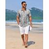imageCOOFANDY Mens Summer Beach Vacation Shirt Casual Button Down Short Sleeve Shirt Hawaiian Tropical Resort WearPalm Leavesgrey Blue
