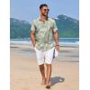 imageCOOFANDY Mens Summer Beach Vacation Shirt Casual Button Down Short Sleeve Shirt Hawaiian Tropical Resort WearSilhouette Leavesgrey Green
