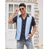 imageCOOFANDY Mens Vintage Bowling Shirt Short Sleeve Button Down Summer Cuba Beach ShirtsBlue Light Blue
