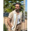 imageCOOFANDY Mens Vintage Bowling Shirt Short Sleeve Button Down Summer Cuba Beach ShirtsKhaki White
