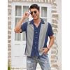 imageCOOFANDY Mens Vintage Bowling Shirt Short Sleeve Button Down Summer Cuba Beach ShirtsNavy Blue Light Gray