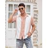 imageCOOFANDY Mens Vintage Bowling Shirt Short Sleeve Button Down Summer Cuba Beach ShirtsPink White