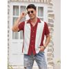 imageCOOFANDY Mens Vintage Bowling Shirt Short Sleeve Button Down Summer Cuba Beach ShirtsWine Red White