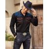 imageCOOFANDY Mens Western Cowboy Shirt Embroidered Long Sleeve Slim Fit Casual Cotton Button Down Hippie Shirts with PocketsBlack  Blue
