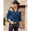 imageCOOFANDY Mens Western Cowboy Shirt Embroidered Long Sleeve Slim Fit Casual Cotton Button Down Hippie Shirts with PocketsBlue