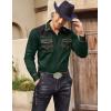 imageCOOFANDY Mens Western Cowboy Shirt Embroidered Long Sleeve Slim Fit Casual Cotton Button Down Hippie Shirts with PocketsLake Green