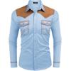 imageCOOFANDY Mens Western Cowboy Shirt Embroidered Long Sleeve Slim Fit Casual Cotton Button Down Hippie Shirts with PocketsLight Blue