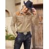 imageCOOFANDY Mens Western Cowboy Shirt Embroidered Long Sleeve Slim Fit Casual Cotton Button Down Hippie Shirts with PocketsLight Khaki