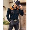 imageCOOFANDY Mens Western Cowboy Shirt Embroidered Long Sleeve Slim Fit Casual Cotton Button Down Hippie Shirts with PocketsNavy Blue