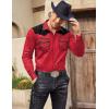imageCOOFANDY Mens Western Cowboy Shirt Embroidered Long Sleeve Slim Fit Casual Cotton Button Down Hippie Shirts with PocketsRed
