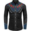 imageCOOFANDY Mens Western Cowboy Shirt Long Sleeve Slim Fit Rose Embroidered Cotton Casual Button Down ShirtsBlack Retro Rose