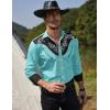 imageCOOFANDY Mens Western Cowboy Shirt Long Sleeve Slim Fit Rose Embroidered Cotton Casual Button Down ShirtsBlue Pattern2