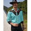 imageCOOFANDY Mens Western Cowboy Shirt Long Sleeve Slim Fit Rose Embroidered Cotton Casual Button Down ShirtsBlue Retro Rose