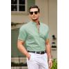 imageCOOFANDY Muscle Fit Dress Shirts for Men Banded Collar Casual Button Down ShirtsLight Green