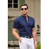 imageCOOFANDY Muscle Fit Dress Shirts for Men Banded Collar Casual Button Down ShirtsNavy