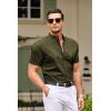 imageCOOFANDY Muscle Fit Dress Shirts for Men Banded Collar Casual Button Down ShirtsOlive Green