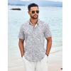 imageCOOFANDY Shirts for Men Short Sleeve Button Down Shirt Casual Summer Beach ShirtGrey Blue  Palm Leaf