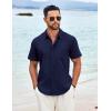 imageCOOFANDY Shirts for Men Short Sleeve Button Down Shirt Casual Summer Beach ShirtNavy Blue