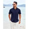imageCOOFANDY Shirts for Men Short Sleeve Button Down Shirt Casual Summer Beach ShirtNavy Blue