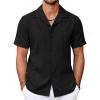 imageCOOFANDY Guayabera Shirts for Men Cuban Short Sleeve Button Down Summer Shirts Linen ShirtsBlack