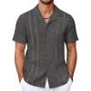 imageCOOFANDY Guayabera Shirts for Men Cuban Short Sleeve Button Down Summer Shirts Linen ShirtsDark Gray