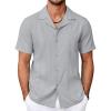 imageCOOFANDY Guayabera Shirts for Men Cuban Short Sleeve Button Down Summer Shirts Linen ShirtsLight Gray