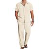 imageCOOFANDY Mens 2 Piece Casual Beach Outfits Short Sleeve Button Down Shirts Summer Loose Pant Sets Vacation Walking OutfitsBeige