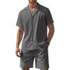imageCOOFANDY Mens 2 Piece Short Set Guayabera Button Down Shirt Casual Summer Beach OutfitsDark Grey