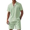 imageCOOFANDY Mens 2 Piece Short Set Guayabera Button Down Shirt Casual Summer Beach OutfitsLight Green
