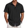 imageCOOFANDY Mens Beach Summer Shirts Linen Texture Shirts Short Sleeve Casual Button Down ShirtBlack