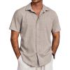 imageCOOFANDY Mens Beach Summer Shirts Linen Texture Shirts Short Sleeve Casual Button Down ShirtChampagne