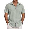 imageCOOFANDY Mens Beach Summer Shirts Linen Texture Shirts Short Sleeve Casual Button Down ShirtLight Green