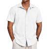 imageCOOFANDY Mens Beach Summer Shirts Linen Texture Shirts Short Sleeve Casual Button Down ShirtWhite