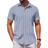 imageCOOFANDY Mens Button Down Shirt Short Sleeve Casual Shirt for Men Summer Business Casual Dress ShirtBluewhite Stripes