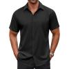 imageCOOFANDY Mens Button Down Shirt Short Sleeve Dress Shirt Casual Beach Summer Wedding ShirtBlack