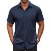 imageCOOFANDY Mens Button Down Shirt Short Sleeve Dress Shirt Casual Beach Summer Wedding ShirtBlue