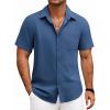 imageCOOFANDY Mens Button Down Shirts Lightweight Breathable Short Sleeve Shirt Summer Beach TopDenim Blue