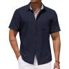 imageCOOFANDY Mens Button Down Shirts Short Sleeve Casual Linen Shirts for Men Summer Beach Wedding ShirtNavy Blue